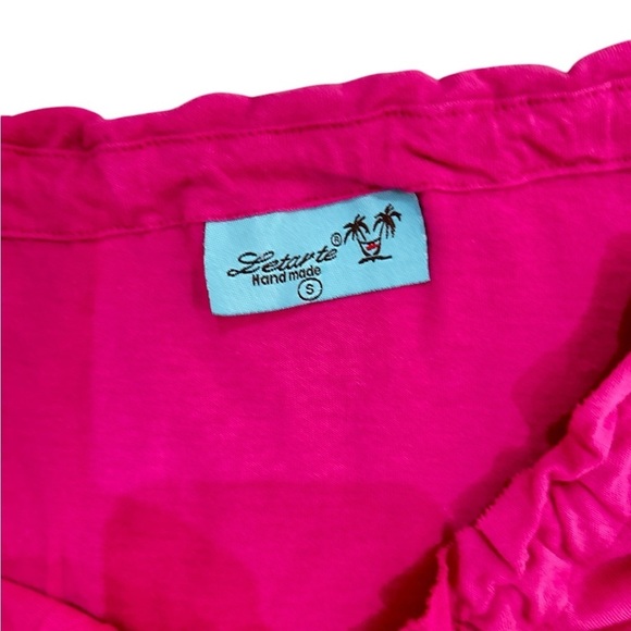 Letarte handmade fuchsia hot Pink tie shoulder Sleeve mini dress size small - Picture 6 of 7